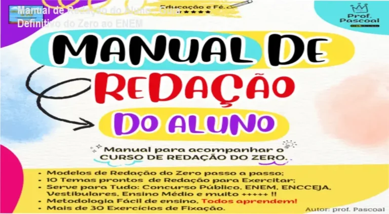 Capa do e‑book Manual de Redação do Aluno – método passo a passo para redações de ENEM e concursos