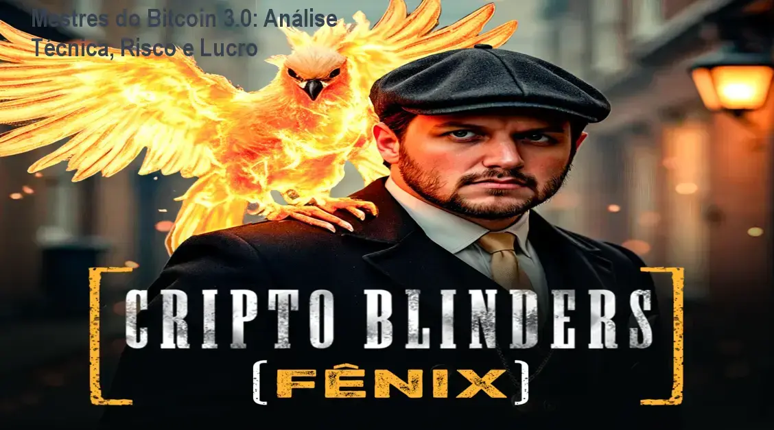 Capa do curso Mestres do Bitcoin 3.0 mostrando gráfico de criptomoedas e método de gestão de risco