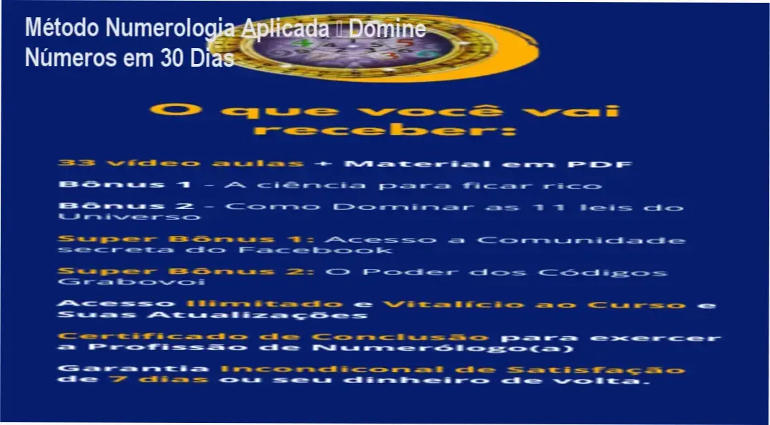 Capa do curso Método Numerologia Aplicada de Rafà Almeida mostrando números e energia