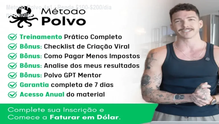 Curso Método Polvo 4x1 mostrando como gerar renda em dólares pelo celular