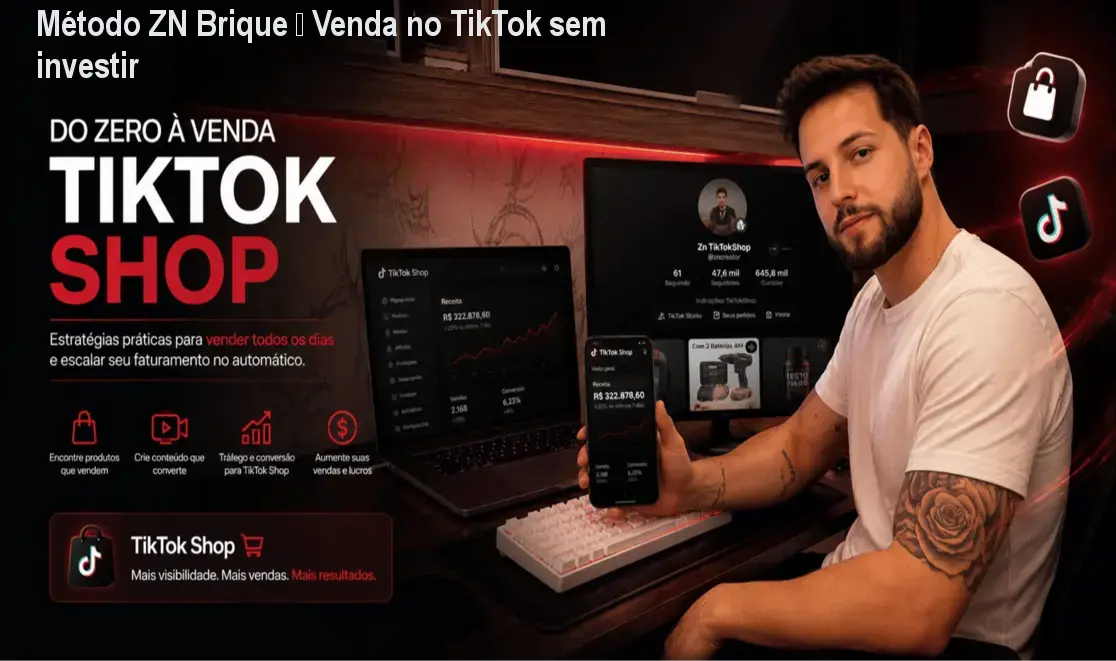 Tela do curso Método ZN Brique mostrando como vender no TikTok sem gastar com anúncios