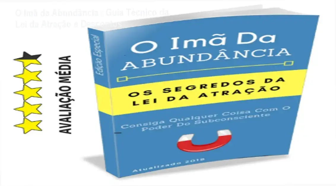 Capa do e‑book O Imã da Abundância mostrando técnicas de lei da atração e selo de desconto