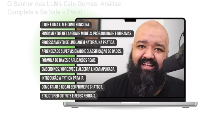 Caio Gomes, autor do curso O Senhor das LLMs, explicando conceitos de inteligência artificial