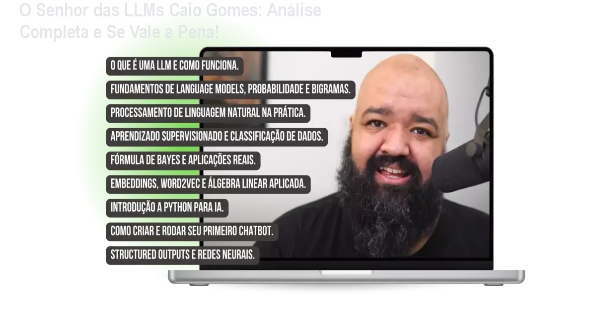 Caio Gomes, autor do curso O Senhor das LLMs, explicando conceitos de inteligência artificial