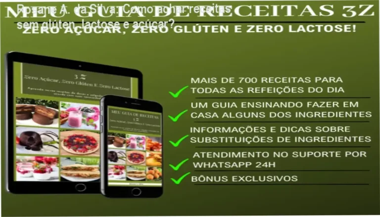 Capa do ebook Meu Guia de Receitas 3Z de Rosane A. da Silva, receitas sem açúcar, glúten e lactose
