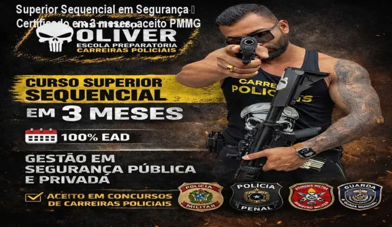 Tela do curso Superior Sequencial em Gestão de Segurança Pública exibindo o certificado digital válido para concursos da PMMG