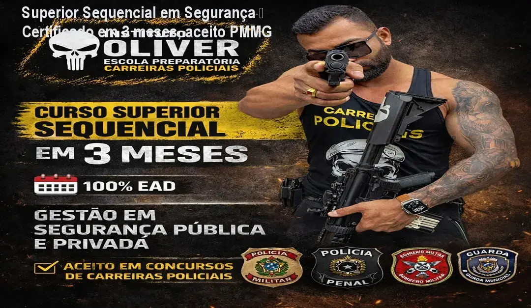 Tela do curso Superior Sequencial em Gestão de Segurança Pública exibindo o certificado digital válido para concursos da PMMG