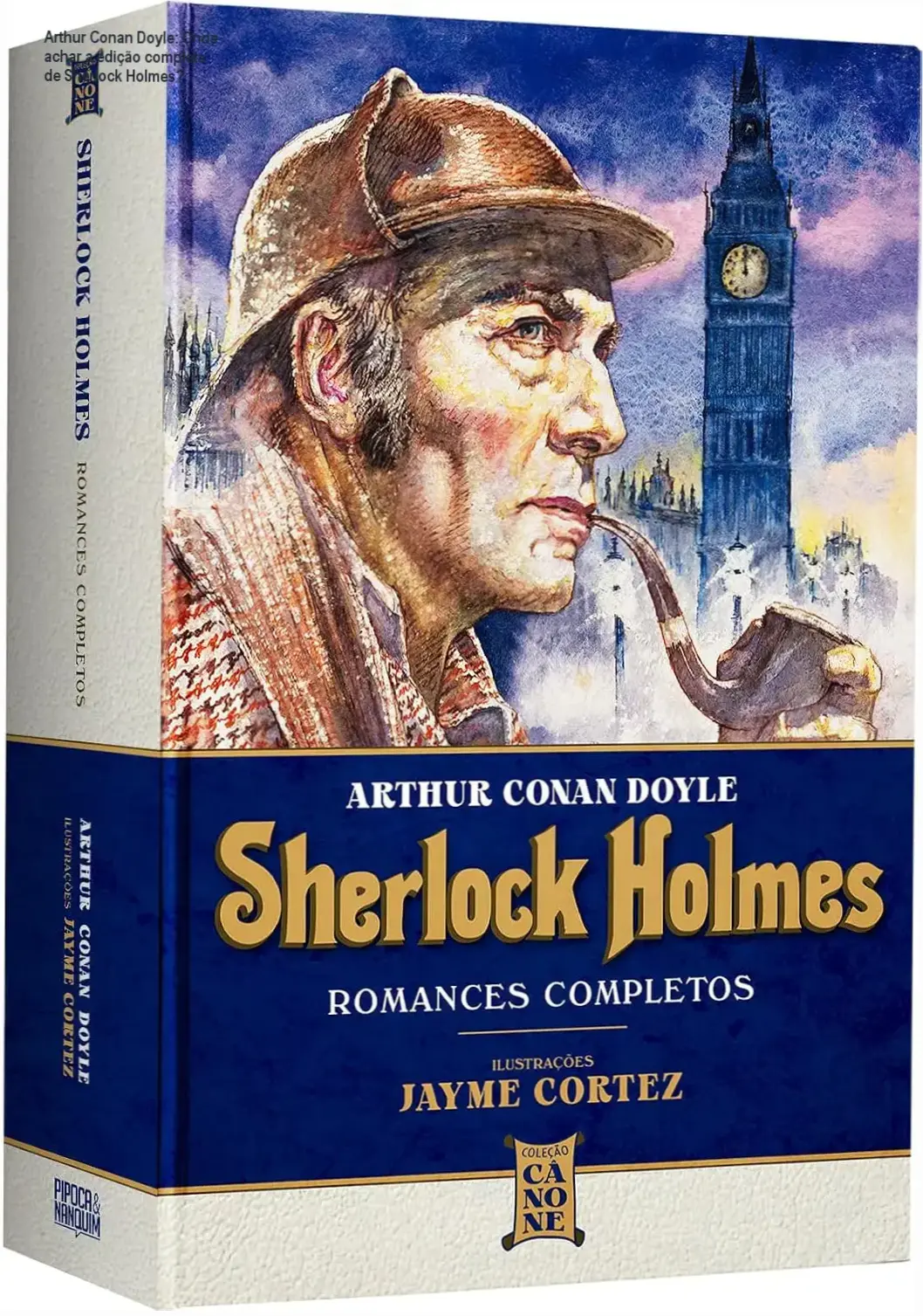 Capa dura da coleção completa de Sherlock Holmes ilustrada por Jayme Cortez