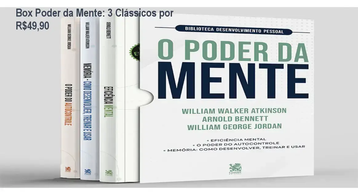 Box com 3 livros de desenvolver pessoal com autores clássicos: Jordan, Bennett e Atkinson