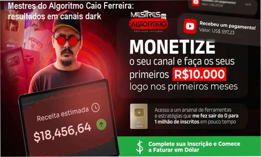 Mestres do Algoritmo de Caio Ferreira para criadores tímidos que buscam canais dark lucrativos