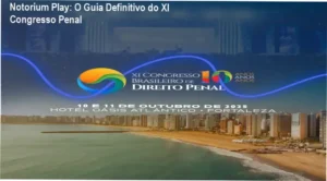 Visão interna do XI Congresso Brasileiro de Direito Penal da Notorium Play com palestrantes e interface de curso