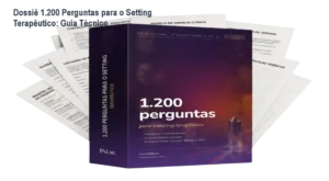Diagramação técnica de manual de psicologia clínica apresentando perguntas e fundamentos teóricos para psicólogos.