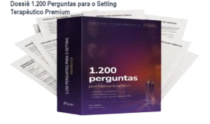 Capa do livro digital 1.200 Perguntas para o Setting Terapêutico mostrando interface de estudo clínico