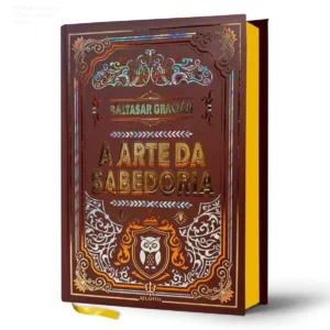 Capa dura da edição de luxo do livro A Arte da Sabedoria de Baltasar Gracián com hot stamping e fitilho