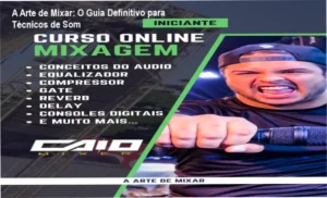 Estúdio de áudio profissional com console de mixagem e equipamentos de som de alta fidelidade