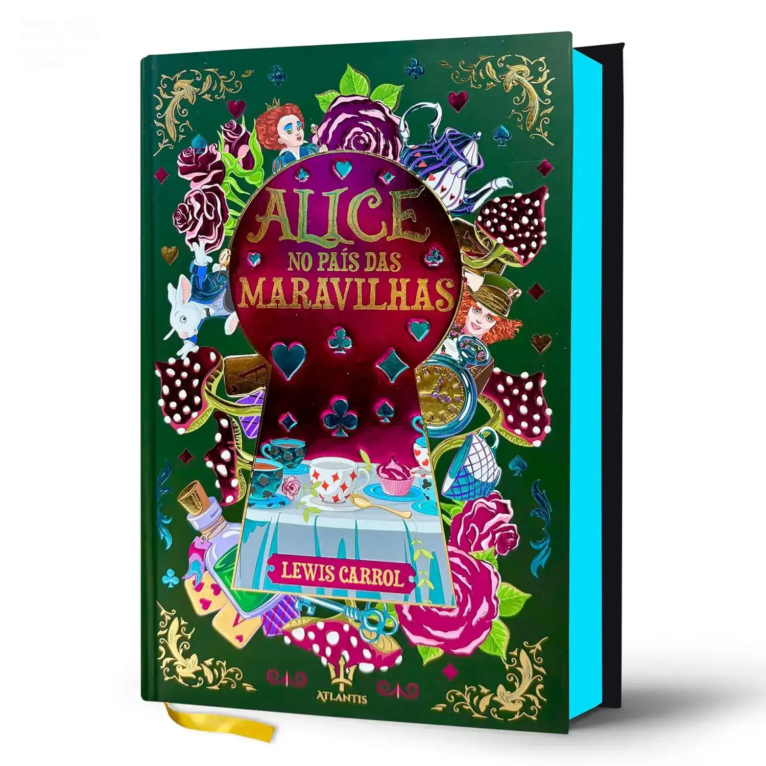 Edição de luxo capa dura de Alice no País das Maravilhas com acabamento sofisticado
