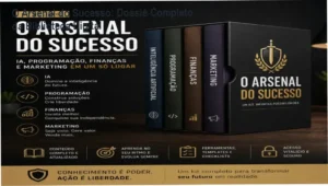 Visão geral do kit digital O Arsenal do Sucesso com temas de IA, Programação e Marketing