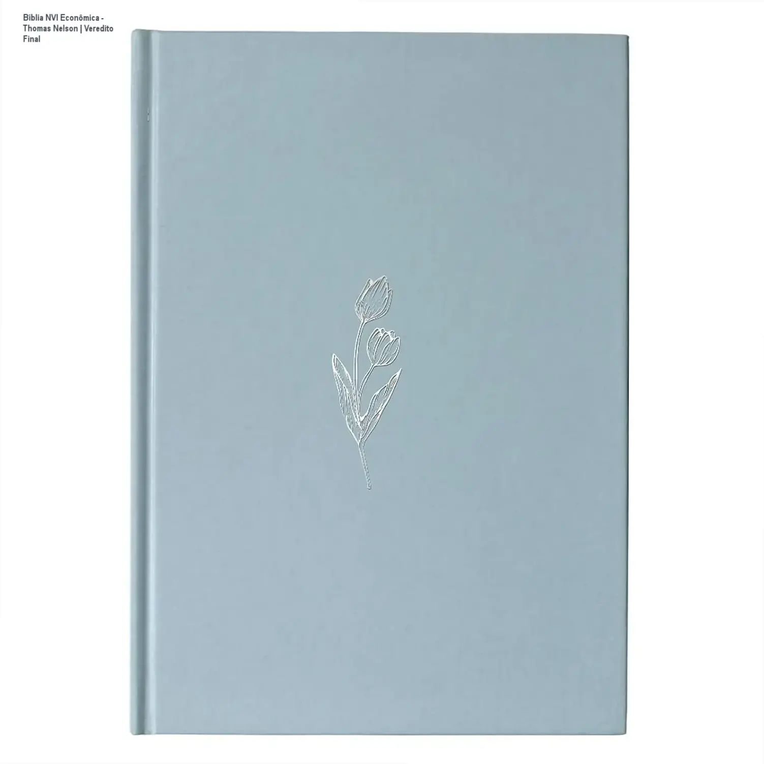 Bíblia NVI Econômica capa dura azul Tulipa da Thomas Nelson Brasil aberta em mesa de estudos