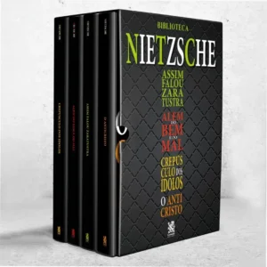 Box com 4 livros da Biblioteca Nietzsche da Camelot Editora em formato físico e digital