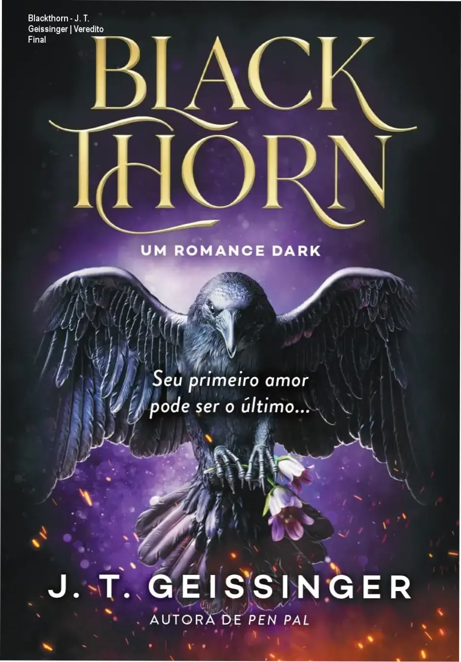 Capa do livro Blackthorn de J. T. Geissinger, romance dark com temática de mistério e suspense