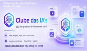Interface do ecossistema Clube das IA's com ferramentas de geração de imagem, vídeo e texto