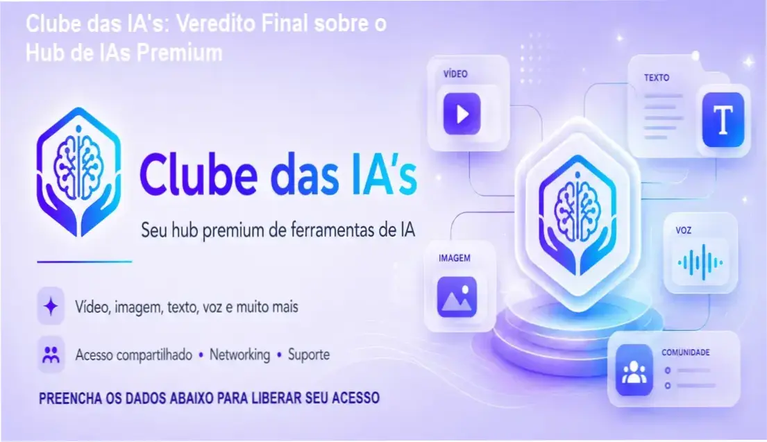 Interface do ecossistema Clube das IA's com ferramentas de IA generativa para criadores