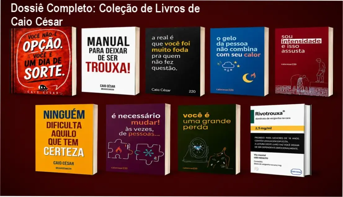 Representação visual da coleção de 9 ebooks de Caio César sobre autoestima e relacionamentos