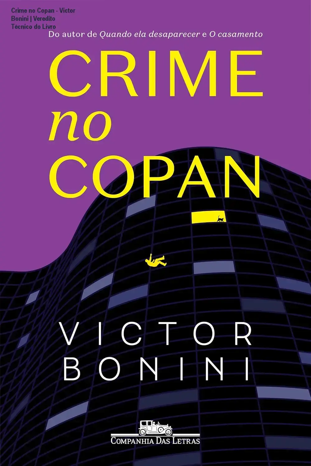 Capa do livro Crime no Copan de Victor Bonini exibida em um dispositivo de leitura digital