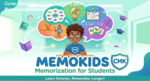 Criança estudando com foco utilizando técnicas de memorização do método Memokids