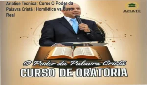 Capa do curso O Poder da Palavra Cristã destacando módulos de homilética prática e técnicas de púlpito para líderes