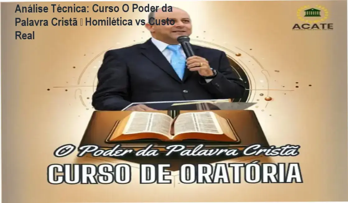 Capa do curso O Poder da Palavra Cristã destacando módulos de homilética prática e técnicas de púlpito para líderes