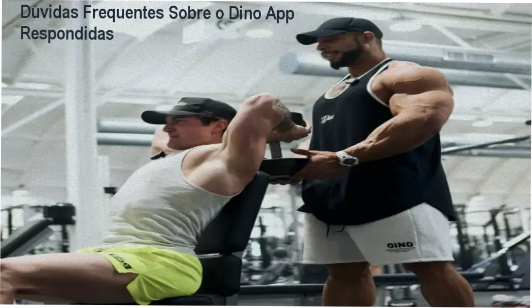 Imagem ilustrativa do aplicativo Dino App com telas de treino e suporte