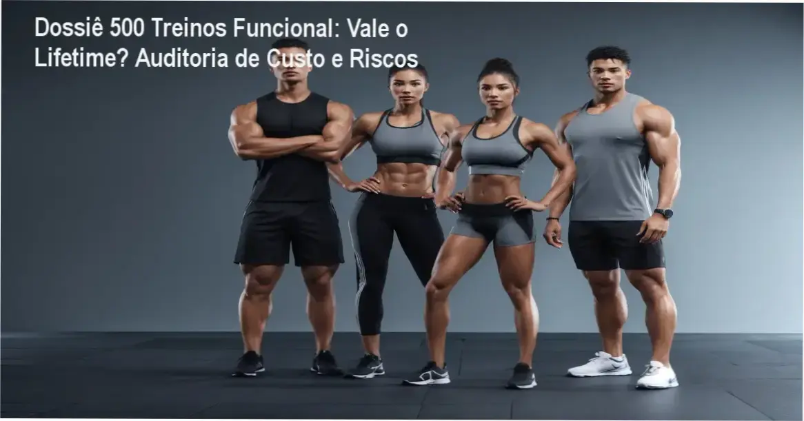 Análise técnica do produto 500 Treinos Funcional mostrando planilhas de custo-benefício e alertas de risco