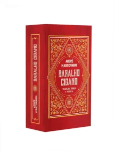 Capa do livro Baralho Cigano de André Mantovanni com ilustrações coloridas e deck de cartas na mão