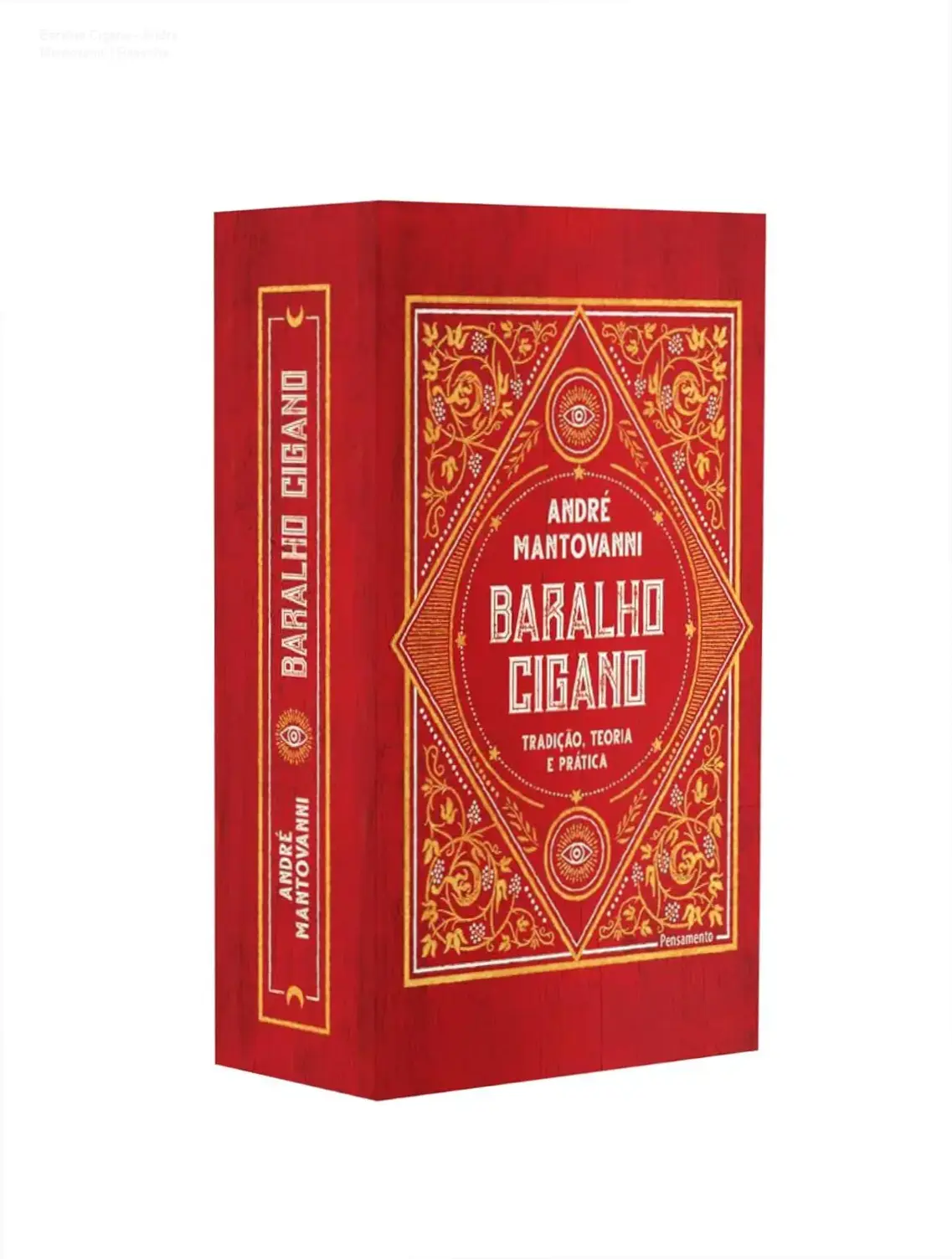 Capa do livro Baralho Cigano de André Mantovanni com ilustrações coloridas e deck de cartas na mão