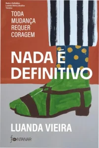 Capa limpa do livro "Nada é Definitivo", ilustração com formato de casa e silueta de uma pessoa contemplativa