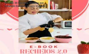Capa do E-book Recheios 2.0 da Marrara Bortoloti mostrando 90 receitas de recheios profissionais para bolos lucrativos