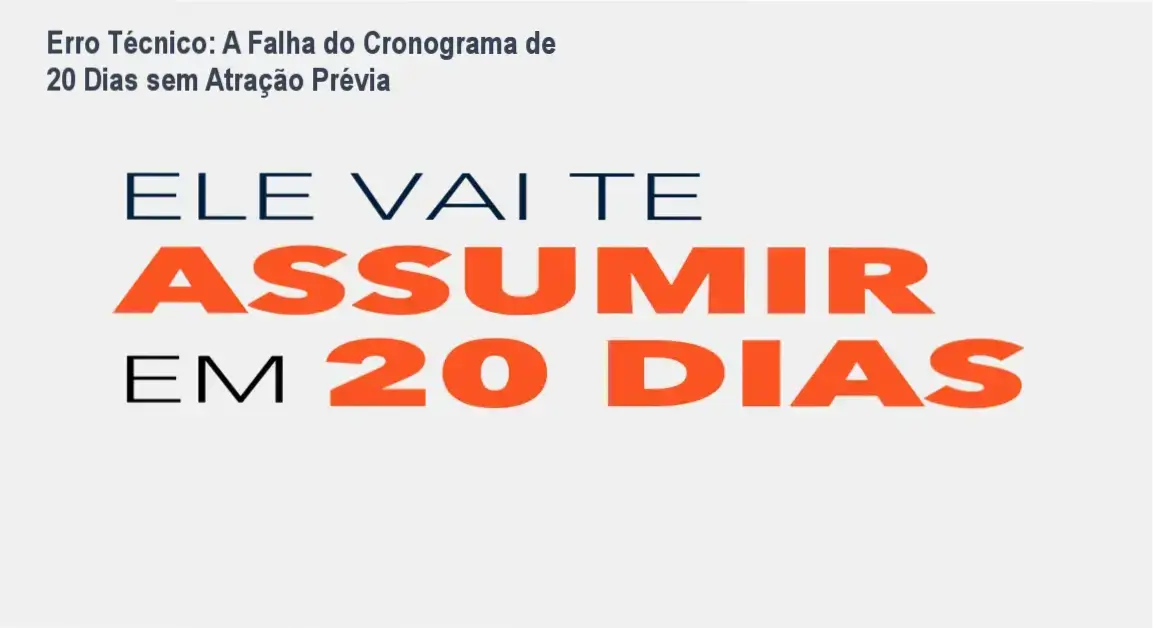 Capa do ebook Ele vai te ASSUMIR em 20 dias com destaque para análise de falhas técnicas