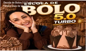 Interface do curso Escola de Bolos 5.0 Turbo de Marrara Bortoloti com exemplos de bolos decorados