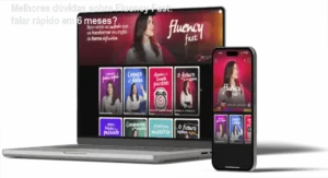 Guia ilustrando como o Fluency Fast transforma a fala em inglês através de sessões de conversação ao vivo e prática imediata.