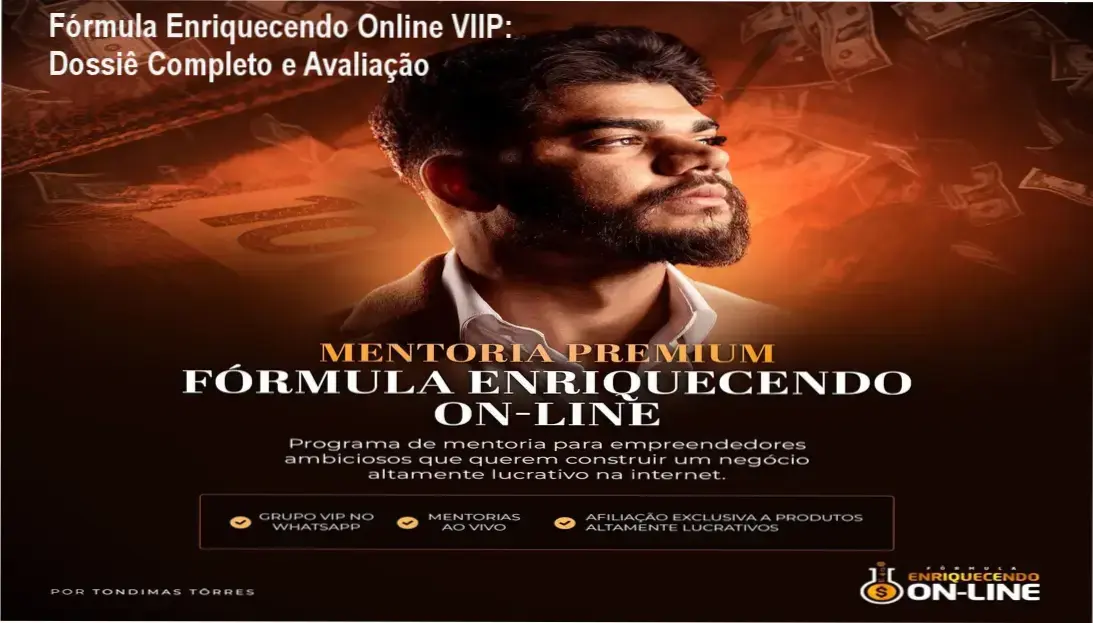 Interface do curso Fórmula Enriquecendo Online VIIP exibindo módulos de treinamento e mentorias ao vivo