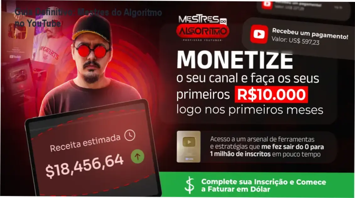 Imagem ilustrativa do guia do curso Mestres do Algoritmo com elementos de automação e thumbnails otimizados