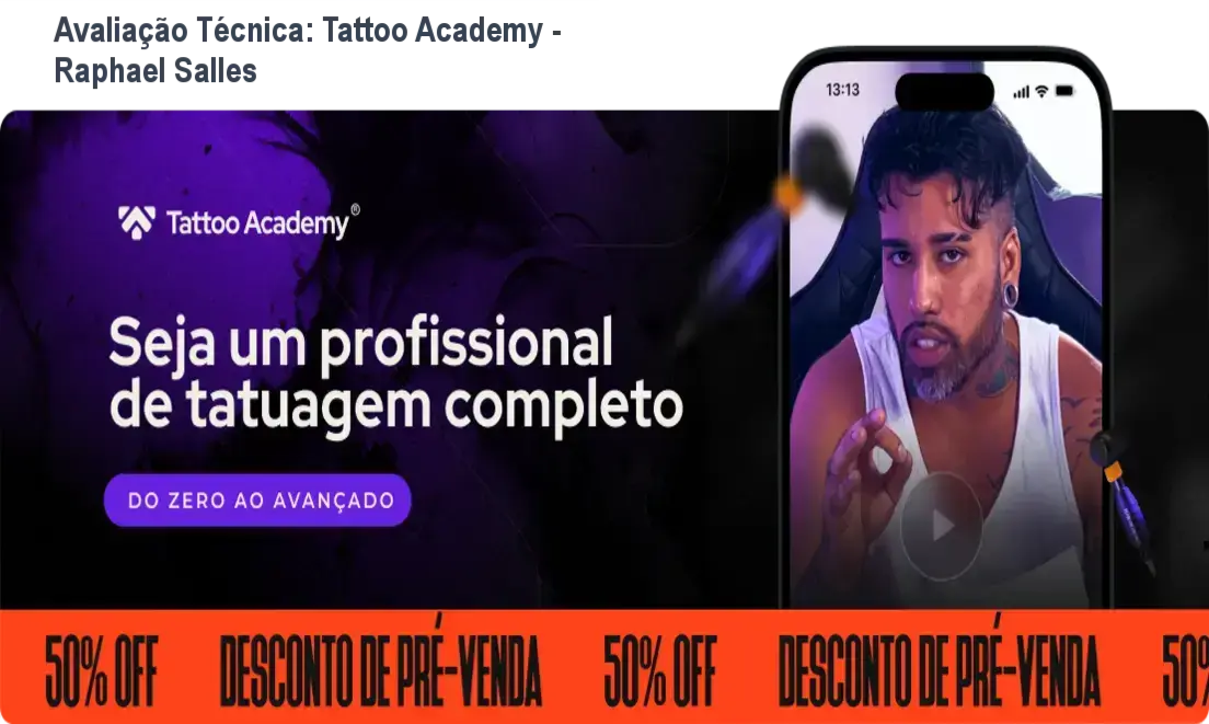 Página inicial do curso Tattoo Academy com destaque para menus de aprendizado e exclusividade da formação