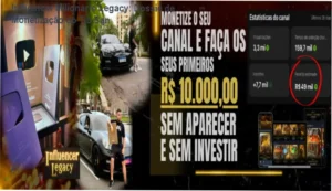Representação de crescimento de canais no YouTube e monetização Adsense via método Influencer Milionário Legacy