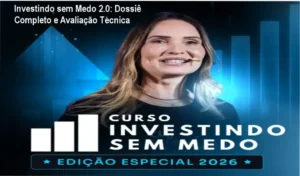 Interface de curso de investimentos mostrando guias tutoriais e simuladores de finanças