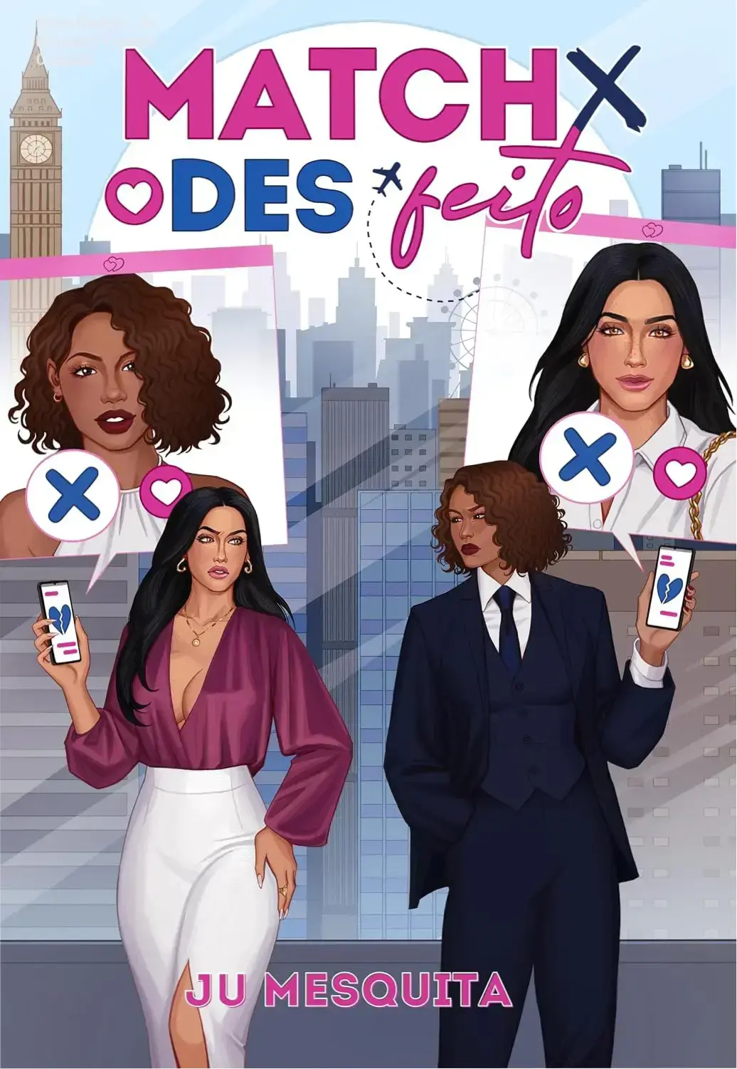 Capa do ebook Match Desfeito de Ju Mesquita, romance lésbico hot com tropes chefe x funcionária e age gap.