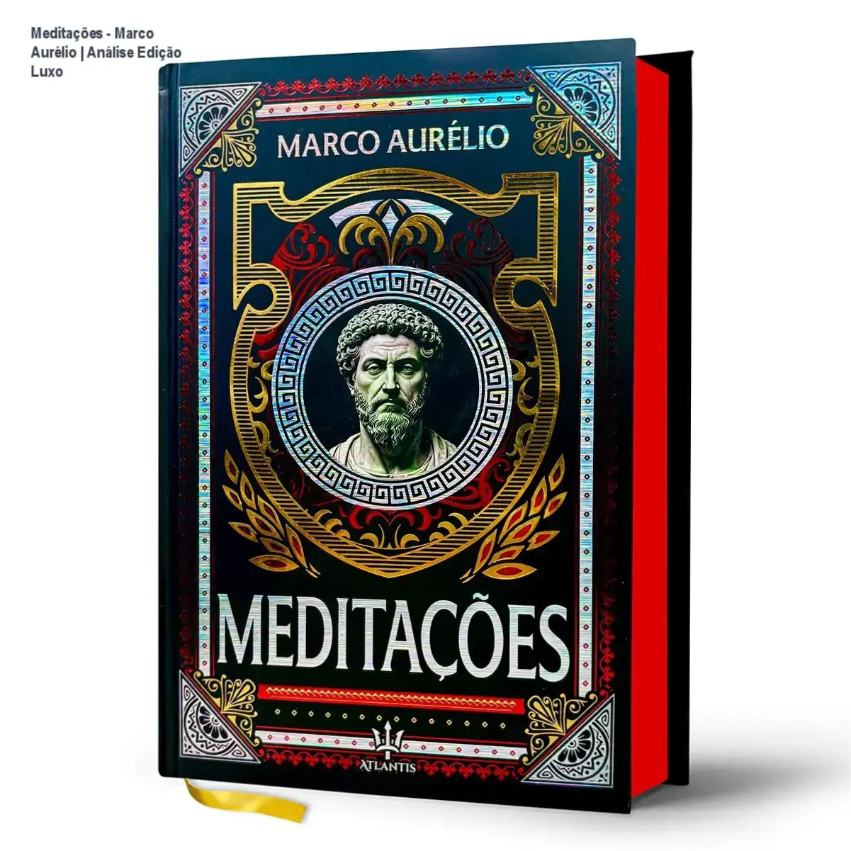 Capa dura da edição luxo de Meditações de Marco Aurélio com hot stamping e lateral tie-dye