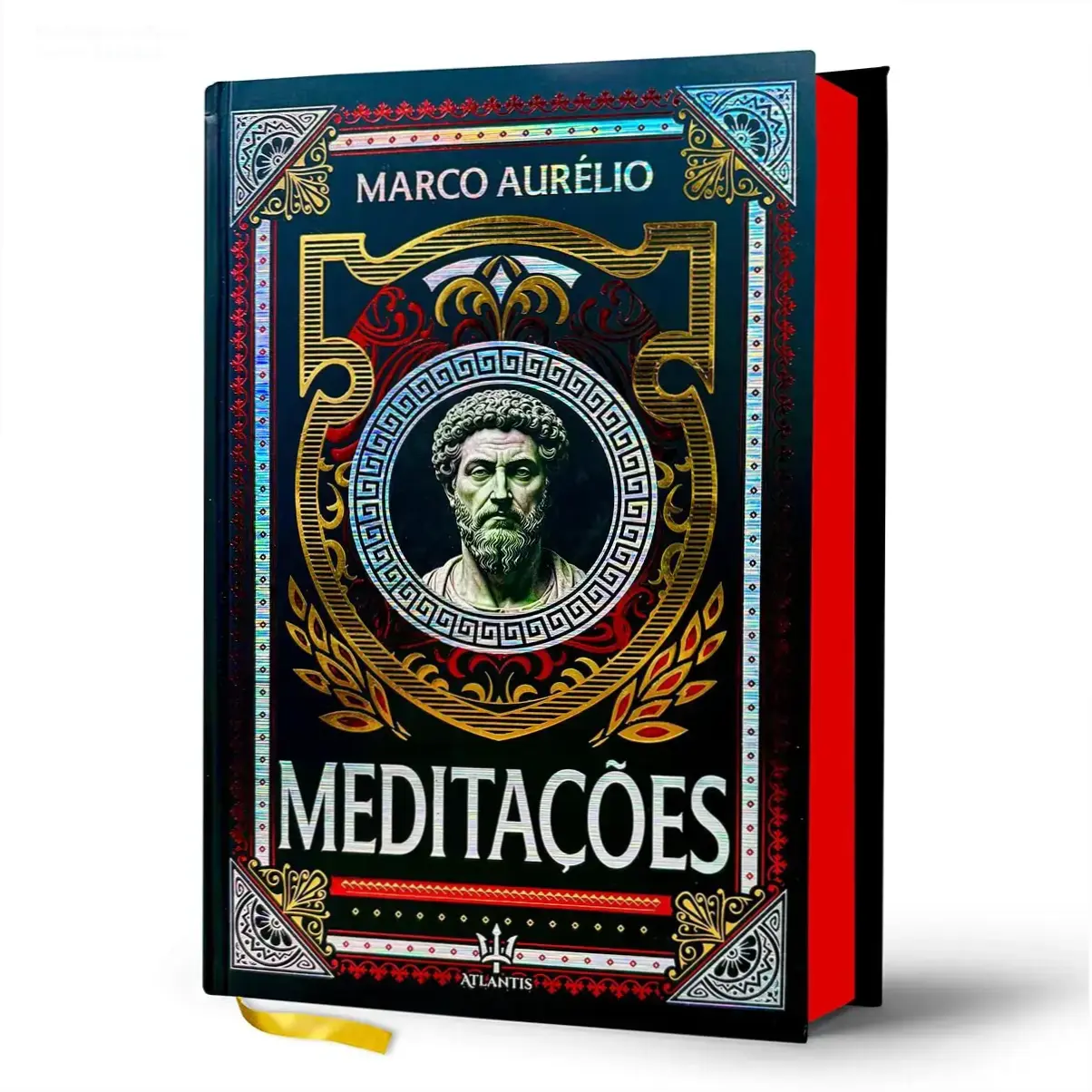 Capa da edição de luxo de Meditações de Marco Aurélio com acabamento hot stamping e lateral tie-dye