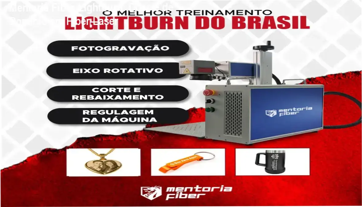 Interface do software Lightburn sendo utilizada para gravação profissional em fibra laser