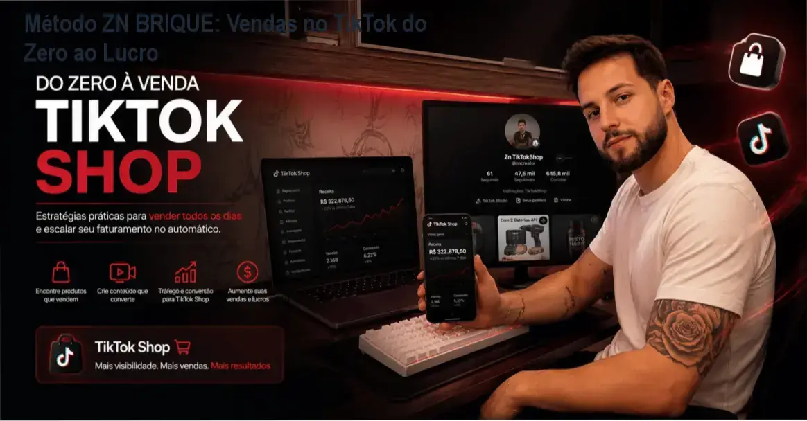 Infográfico detalhando a estratégia de vendas orgânicas e o modelo de brique digital no TikTok